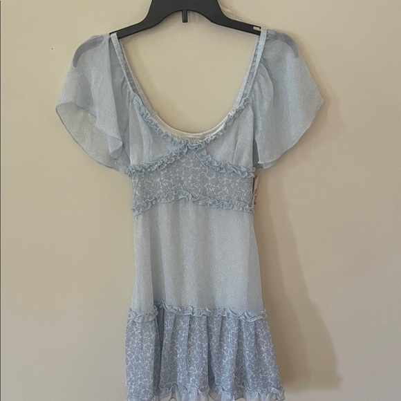 NWT Y2K Light Blue Ruffle floral baby doll dress size XXS - Picture 2 of 4